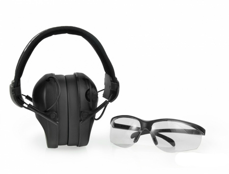 Ochronniki słuchu aktywne PRO czarne + okulary strzeleckie RealHunter