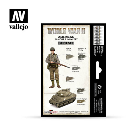 VALLEJO 70203 Zestaw World War II 6 farb - American Armour & Infantry