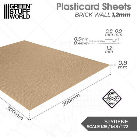 Green Stuff World Plasticard - Brick Walls 1,2mm