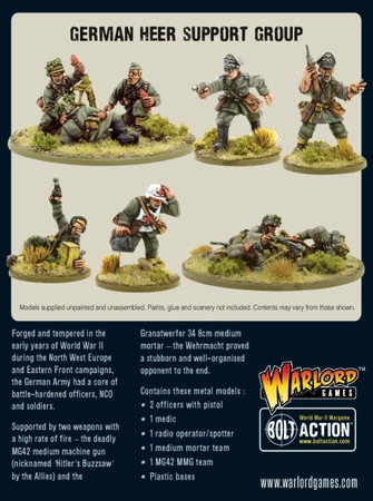 BOLT ACTION German Heer Support Group (HQ, Mortar & MMG)