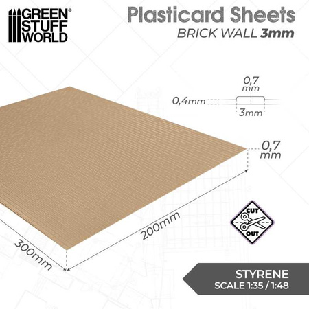 Green Stuff World Plasticard - Brick Walls 3mm