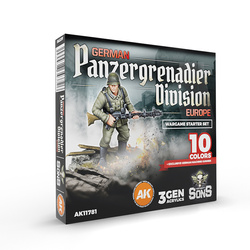 AK Interactive GERMAN PANZERGRENADIER DIVISION, EUROPE – WARGAME STARTER SET – 10 COLORS & EXCLUSIVE FIGURE (GERMAN MACHINE GUNNER)